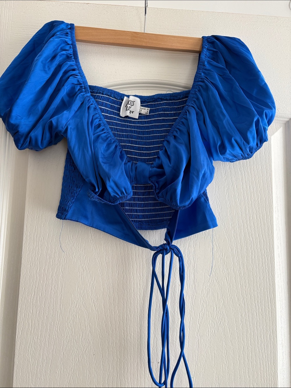 Blue Puff-Sleeve Tie-Front Crop Top Princess Polly